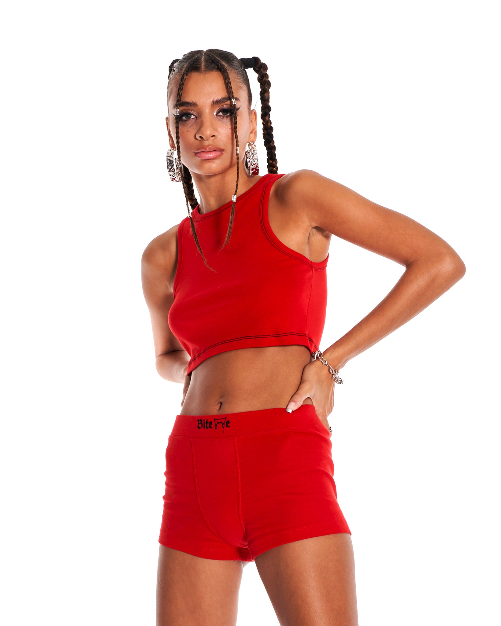 Love Bite Crop Tank Top With Embroidery In Red